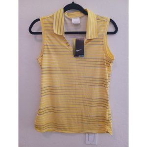 NEW Nike Polo Top Womens Sz S Yellow Striped Sleeveless Collared Dri Fit V Neck